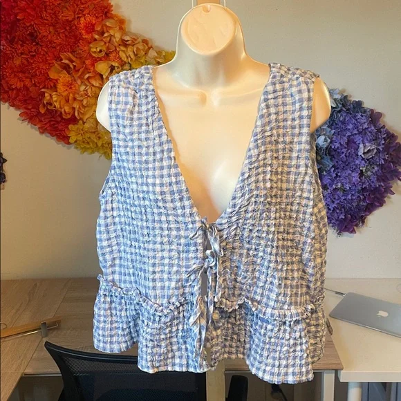 Zara blue and white gingham tie-front tank - Picture 5 of 10